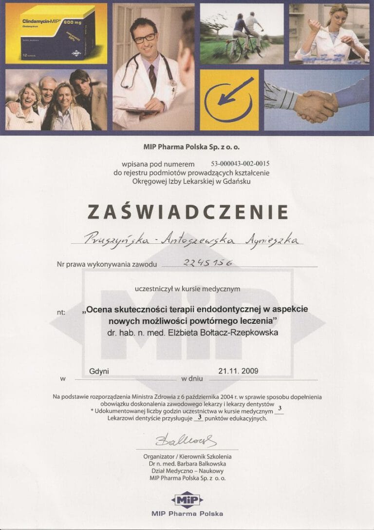 Certyfikat - Gabinet dentystyczny Dental Heaven w Gdańsku