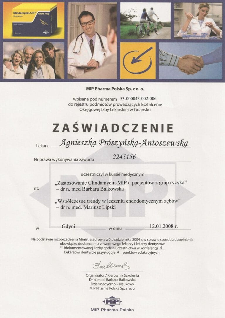 Certyfikat - Gabinet dentystyczny Dental Heaven w Gdańsku