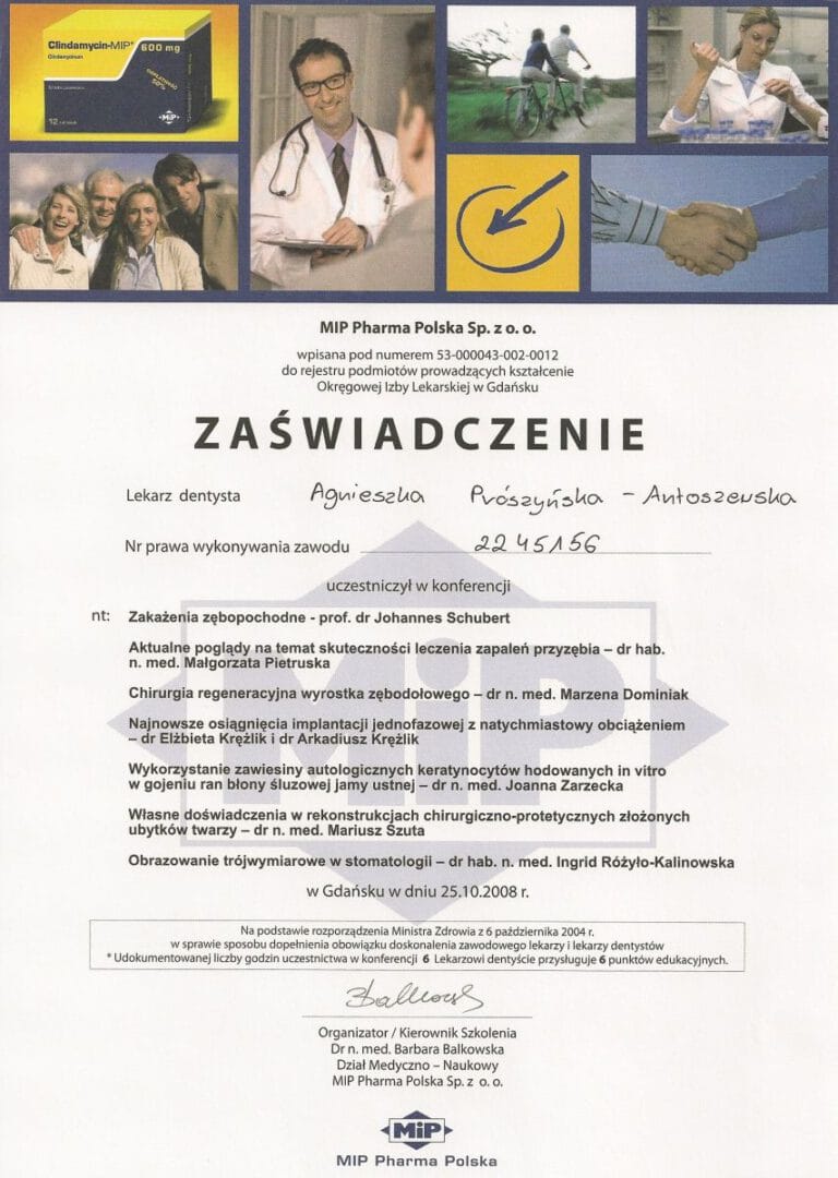 Certyfikat - Gabinet dentystyczny Dental Heaven w Gdańsku