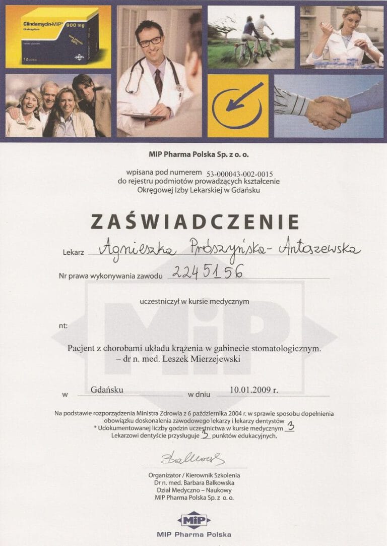 Certyfikat - Gabinet dentystyczny Dental Heaven w Gdańsku