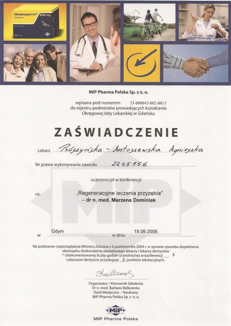 Certyfikat - Gabinet dentystyczny Dental Heaven w Gdańsku