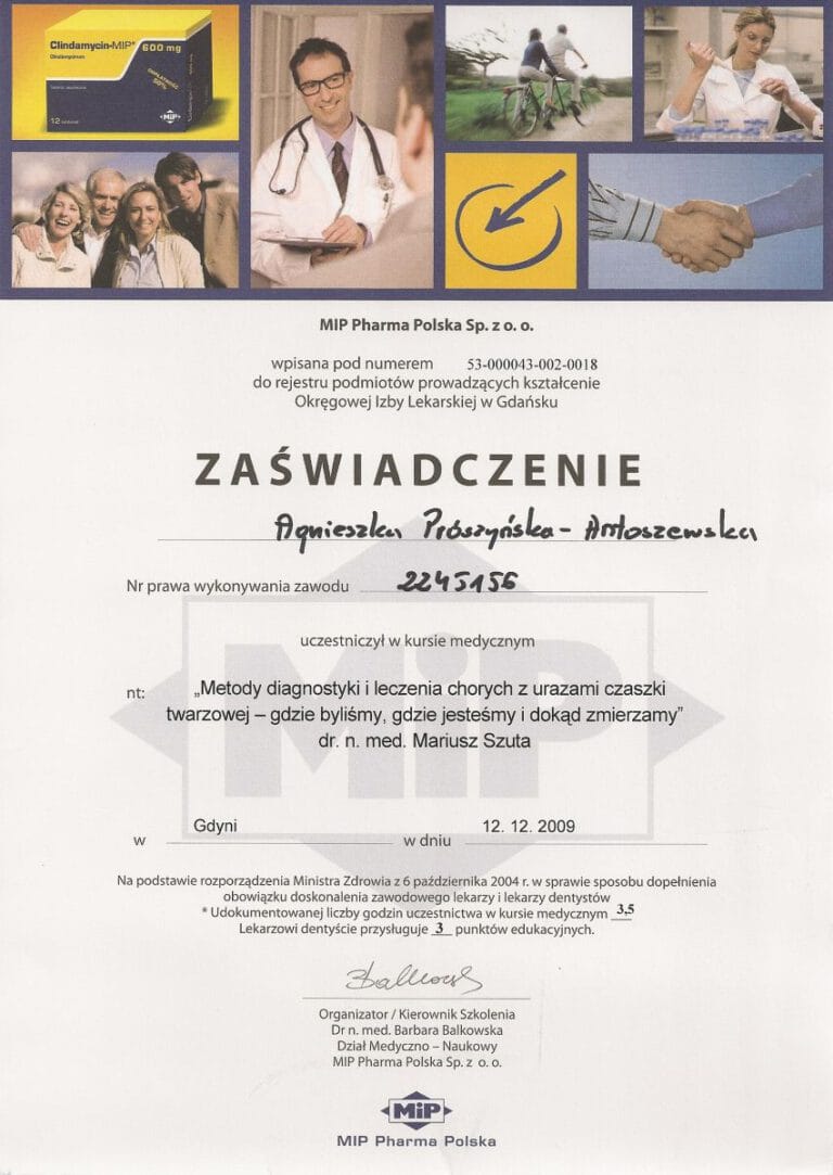 Certyfikat - Gabinet dentystyczny Dental Heaven w Gdańsku