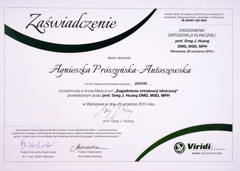 Certyfikat - Gabinet dentystyczny Dental Heaven w Gdańsku