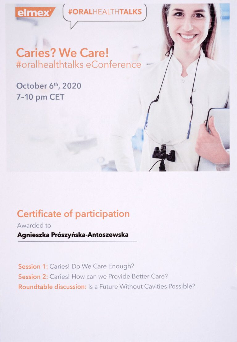 Certyfikat - Gabinet dentystyczny Dental Heaven w Gdańsku