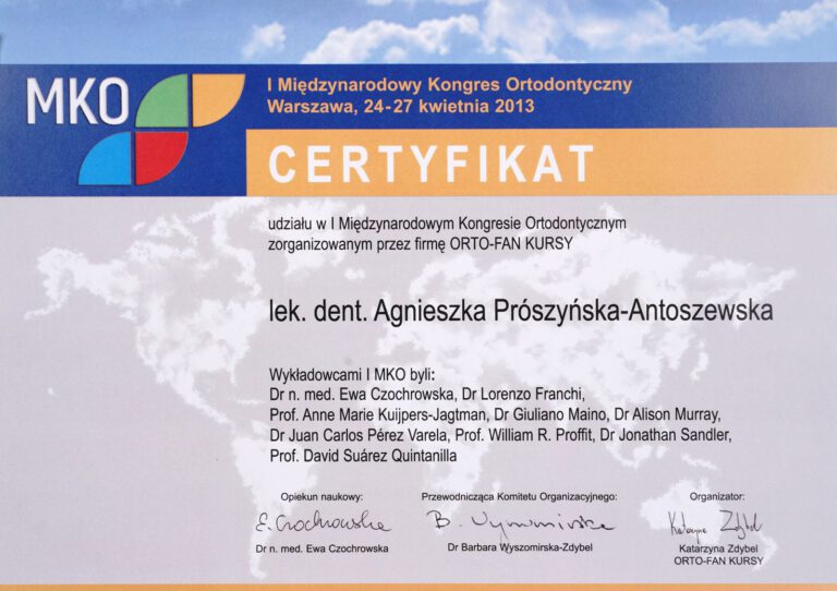 Certyfikat - Gabinet dentystyczny Dental Heaven w Gdańsku