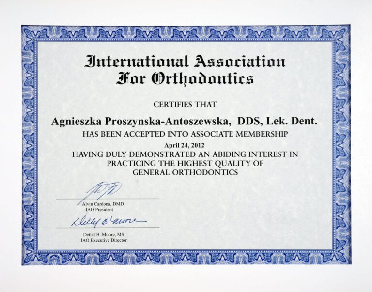 Certyfikat - Gabinet dentystyczny Dental Heaven w Gdańsku